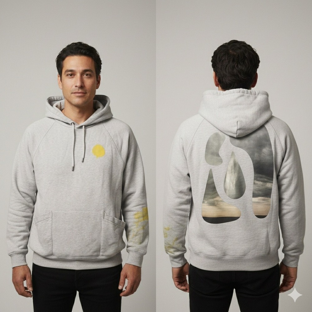 FRAME Hoodie Mens Medium Gris Grey Graphic Back Print LMAC0148 Streetwear